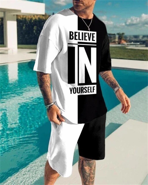 3D Printing Trendy Digital Printing T-shirt Casual Two-piece Suit