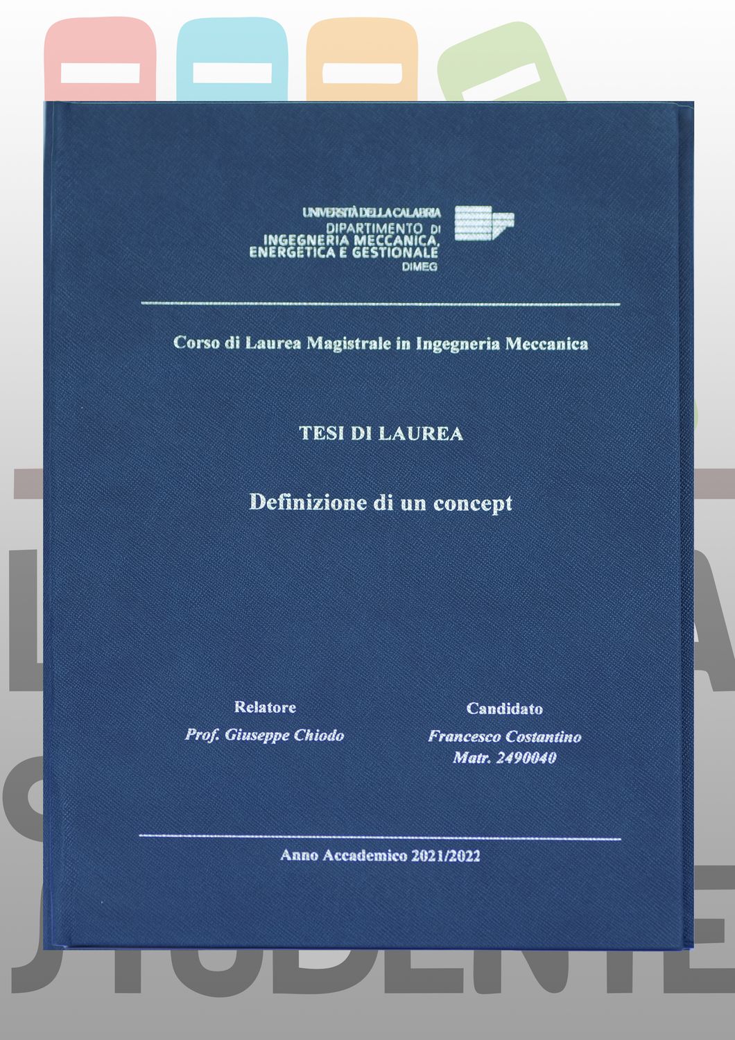Rilegatura Tesi di Laurea ZAFFIRO BLU SCURO  stampa oro/argento