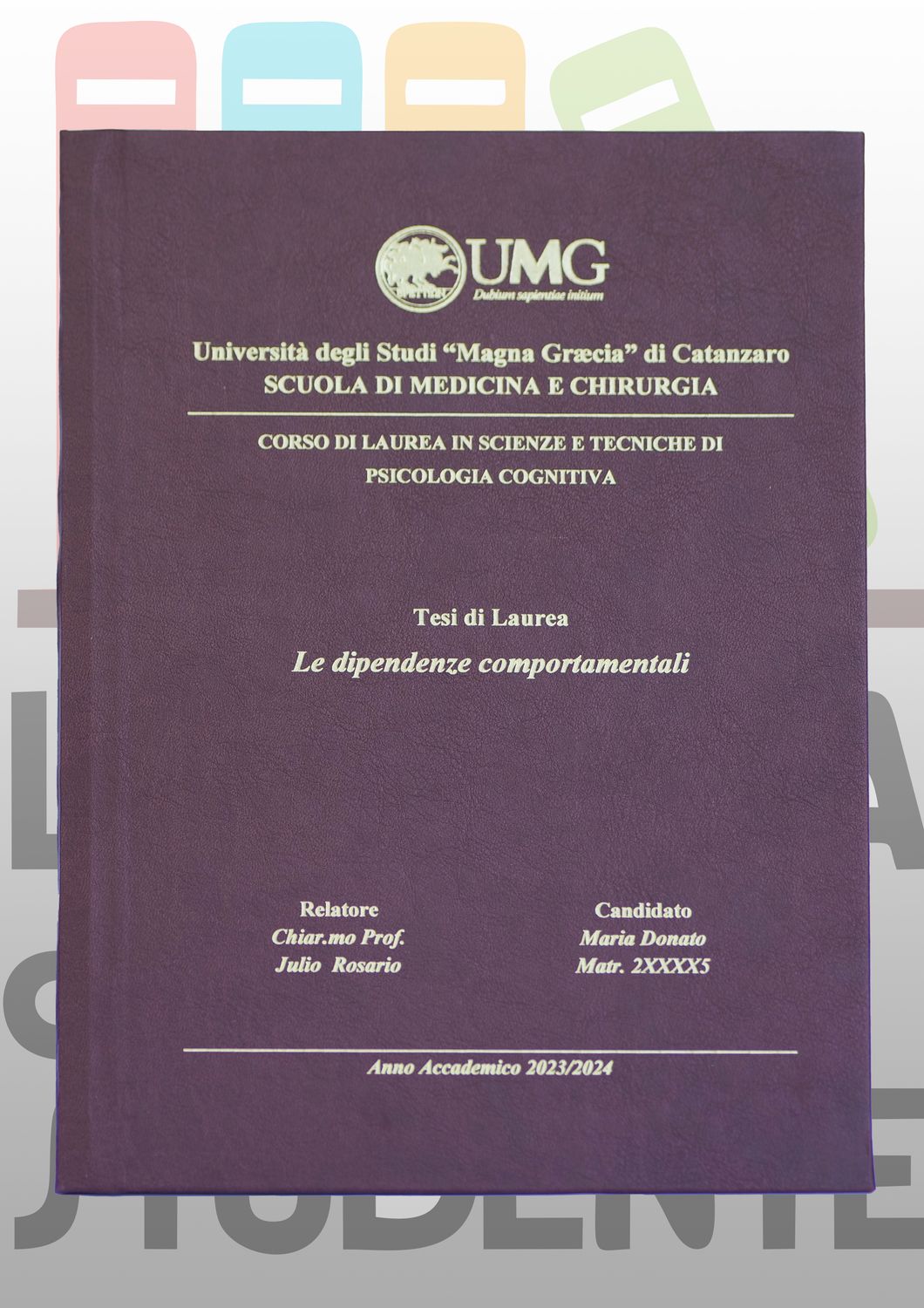 Rilegatura Tesi di Laurea DIAMANTE MOSTO stampa oro /argento