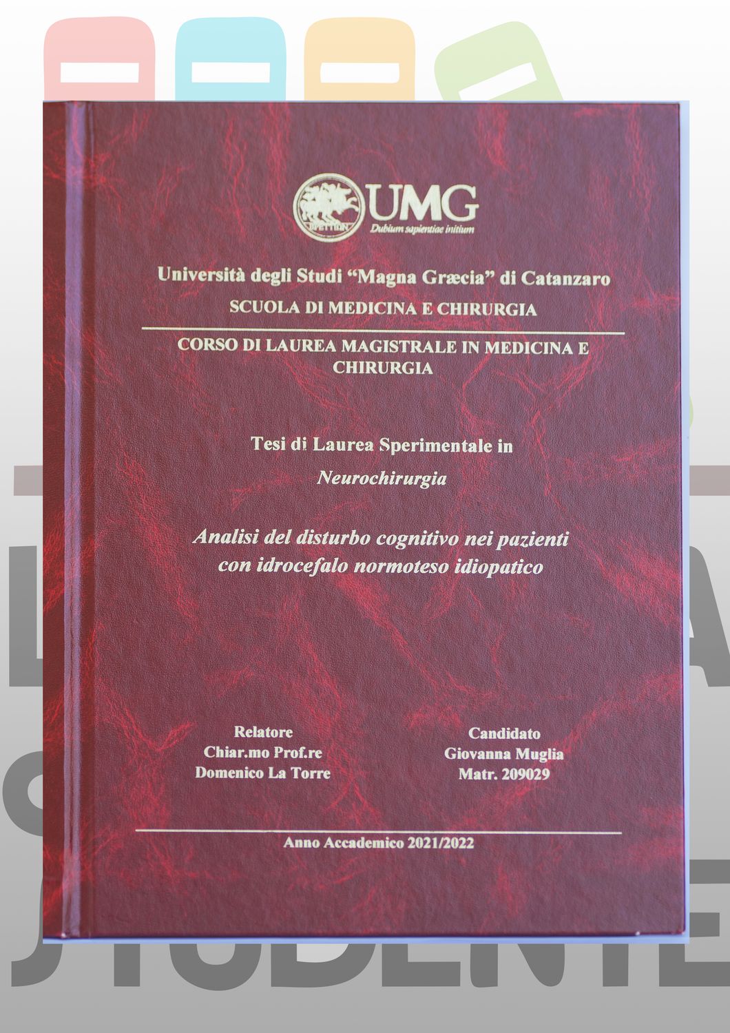 Rilegatura Tesi di Laurea BALADEK ROSSO LISCIO stampa oro /argento