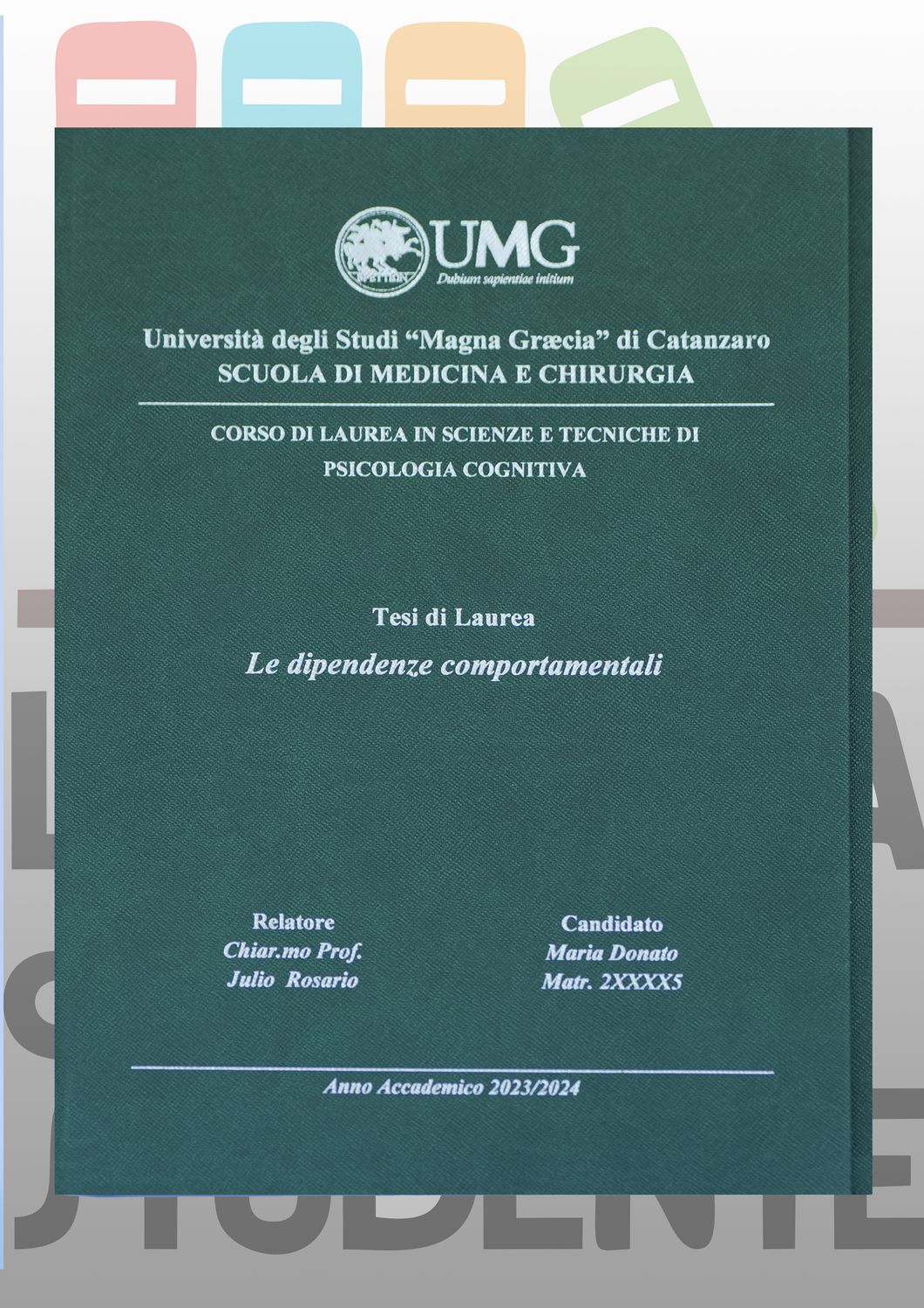 Rilegatura Tesi di Laurea verde  stampa  argento