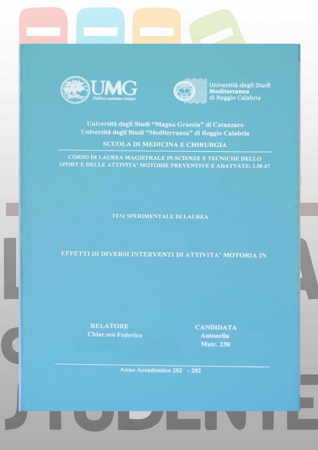 Rilegatura Tesi di Laurea TURCHESE stampa bianca  /argento