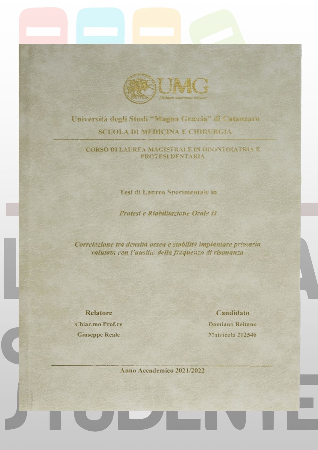 Rilegatura Tesi di Laurea BIANCO MARMO  stampa oro