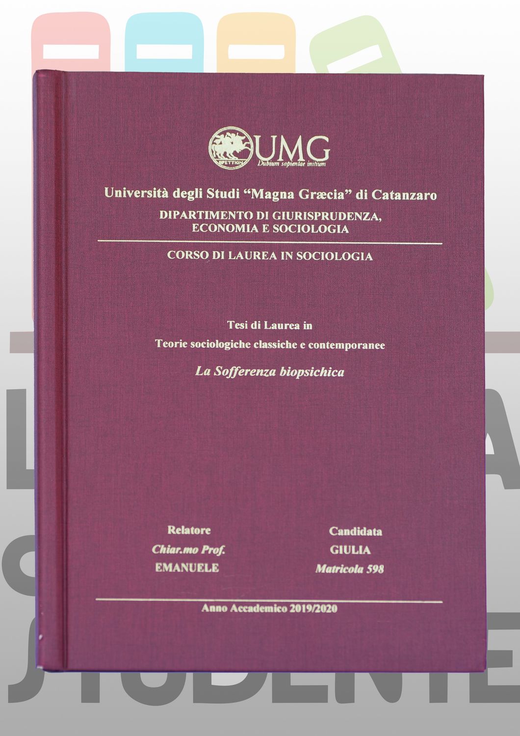 Rilegatura Tesi di Laurea EUROPA BORDEAUX  stampa oro/argento