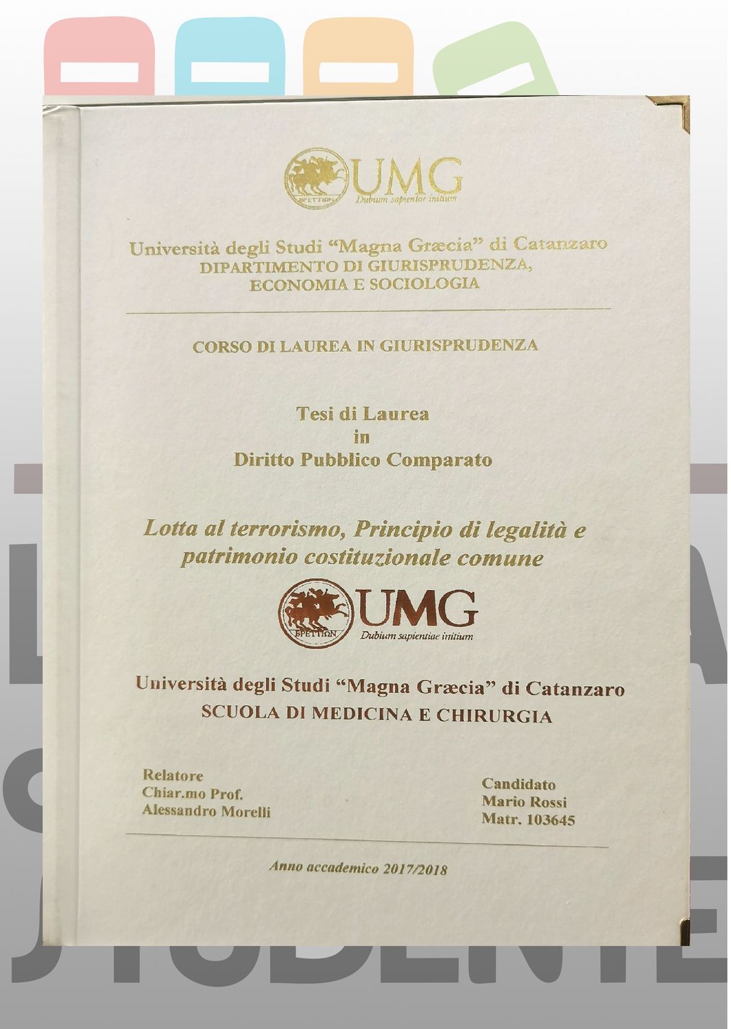 Rilegatura Tesi di Laurea ARTIC stampa oro/rame