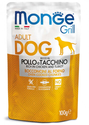 Monge - Grill Adult Dog Bocconcini Tacchino Pollo 10pz