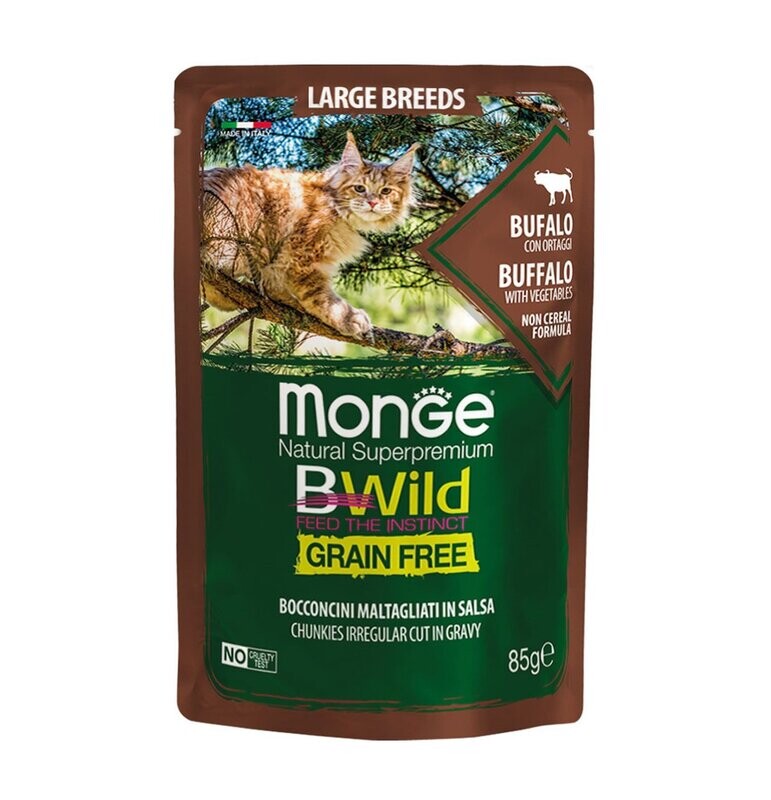 MONGE-BWild Gatto Large Breeds al Bufalo con Ortaggi