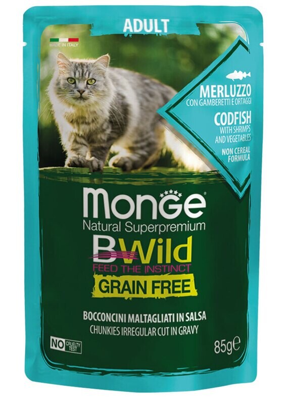 MONGE - BWILD GATTO ADULTO MERLUZZO/GAMBERETTI E ORTAGGI