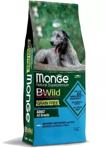 Monge - B-Wild Grain Free Acciughe, Patate e Piselli 12kg