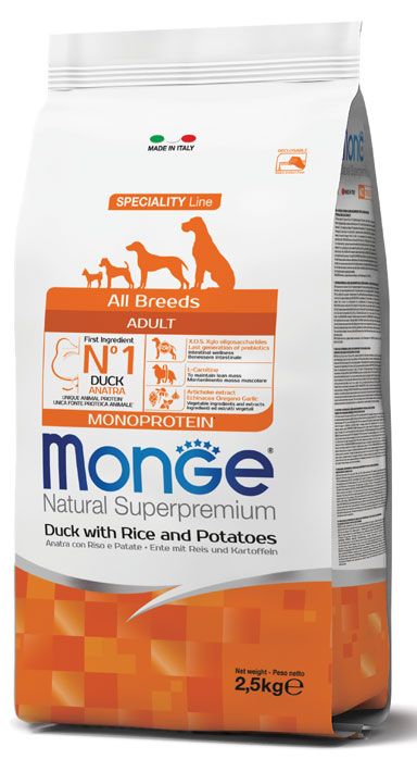 MONGE  Natural Superpremium All Breeds Adult Monoprotein Anatra con Riso e Patate