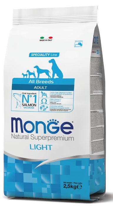 MONGE Natural Superpremium All Breeds Adult Light Salmone con Riso