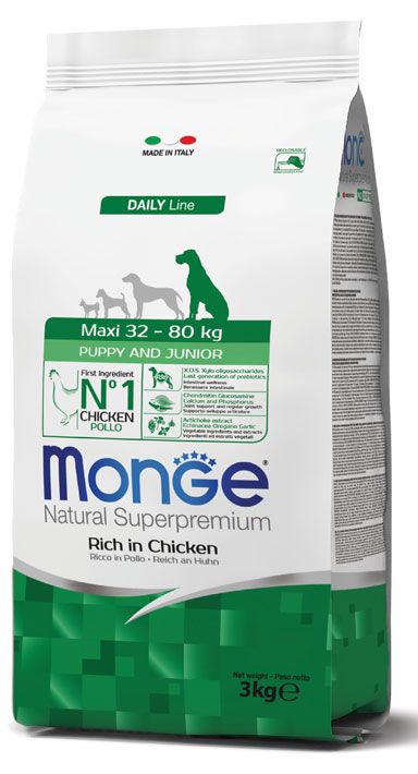 MONGE Natural Superpremium Maxi Puppy & Junior Ricco in Pollo