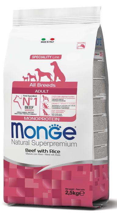 MONGE Natural Superpremium All Breeds Adult Monoprotein Manzo con Riso