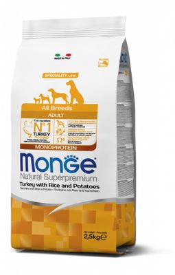 MONGE Natural Superpremium All Breeds Adult Monoprotein Tacchino con Riso e Patate