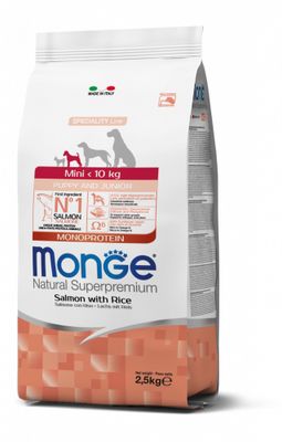 MONGE Natural Superpremium Mini Puppy & Junior Monoprotein Salmone con Riso