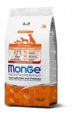 MONGE Natural Superpremium All Breeds Puppy & Junior Monoprotein Anatra con Riso e Patate