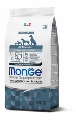 MONGE  Natural Superpremium All Breeds Puppy & Junior Monoprotein Trota con Riso e Patate