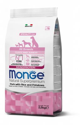 MONGE  Natural Superpremium All Breeds Puppy & Junior Monoprotein Maiale con Riso e Patate