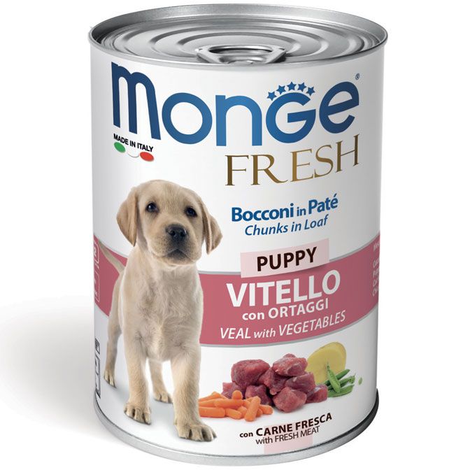 Monge Fresh Bocconi in Paté Vitello con Ortaggi – Puppy