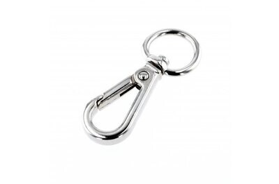 Small Zamak snap hook with a round, swivel eye.
