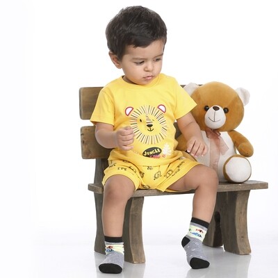 Animal Printed Cotton T- Shirt &amp; Shorts Set For Baby Boy