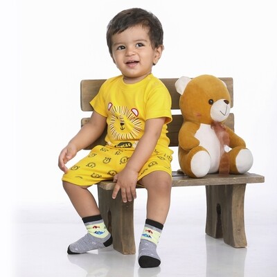 Animal Printed Cotton T- Shirt &amp; Shorts Set For Baby Boy