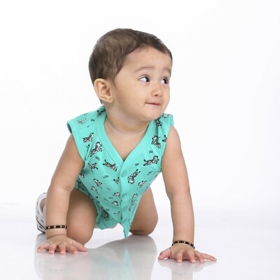 Sleeve Less Cotton Printed Jhabla - Front Full Open For Baby