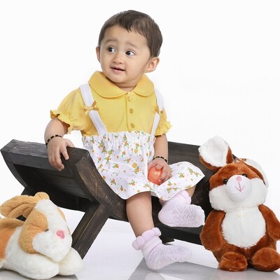Cotton Short Sleeves Printed Frock With String Attached For Baby Girl