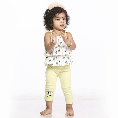 Printed Sleeveless Cotton Top With Leggings For Baby Girl