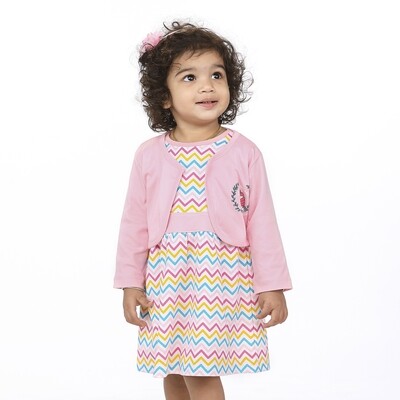 Cotton Frock With Full Sleeves Knitted Shrug For Baby Girl
