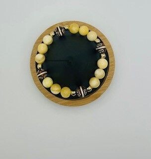 Yellow Jade and Burnt Agate Bracelet