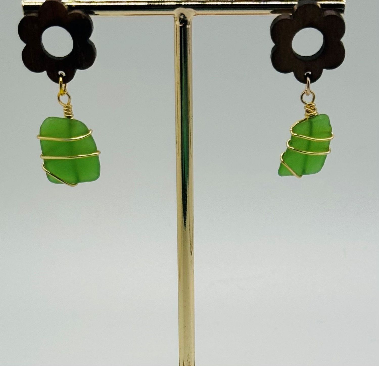 Seaglass and Wood Earrings