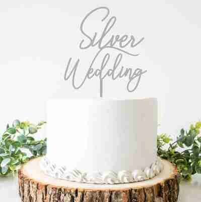 Silver Wedding cake topper