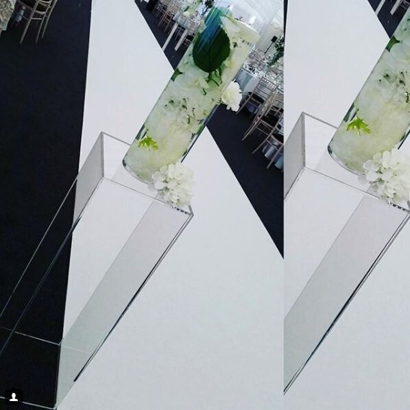 Silver mirror Acrylic plinths pedestals Perspex