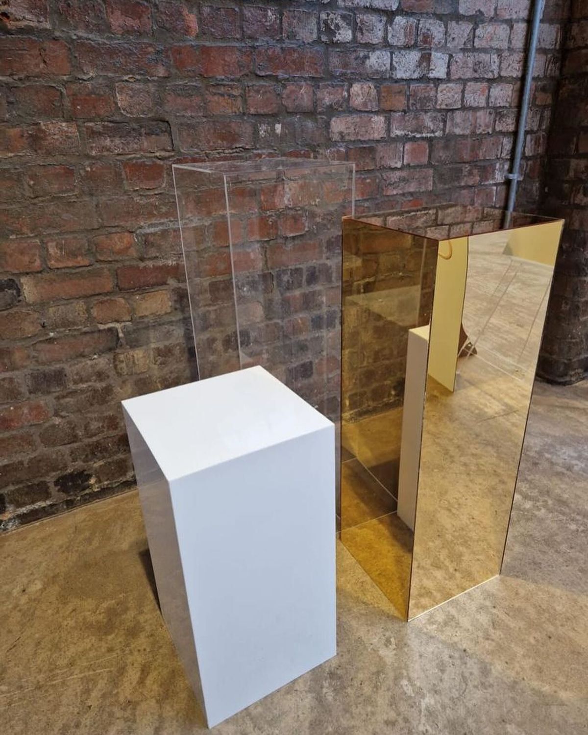 Gold mirror Acrylic plinths pedestals Perspex