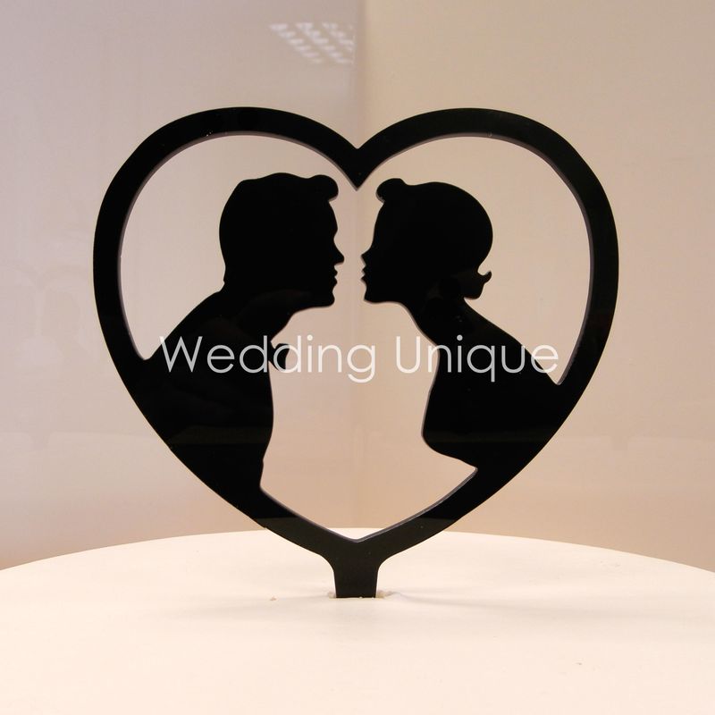 Heart Wedding Cake Topper face silhouette