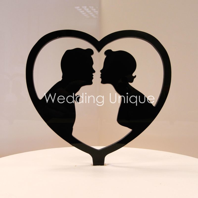 Heart Wedding Cake Topper face silhouette
