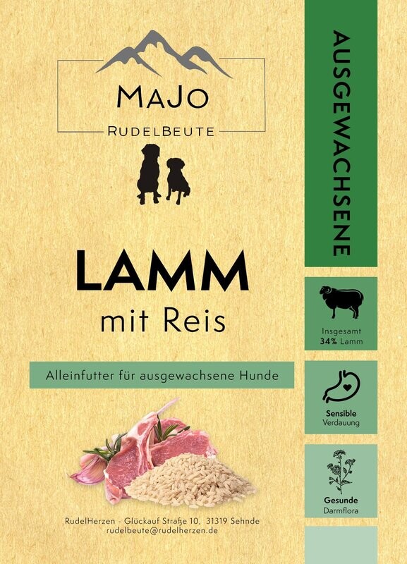 Lamm mit Reis 10 kg - ausgewachsene Hunde