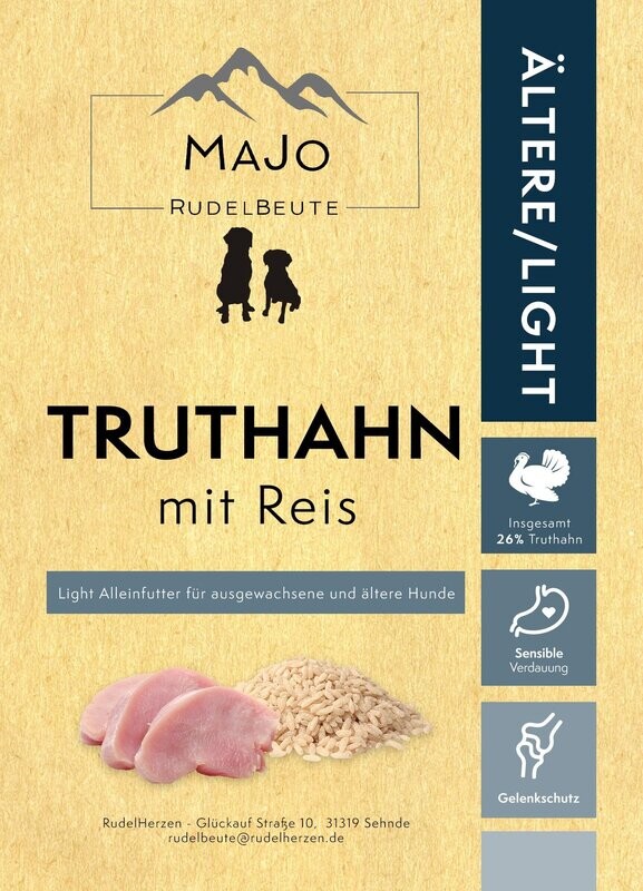 Truthahn mit Reis 12 kg - Light / ältere Hunde