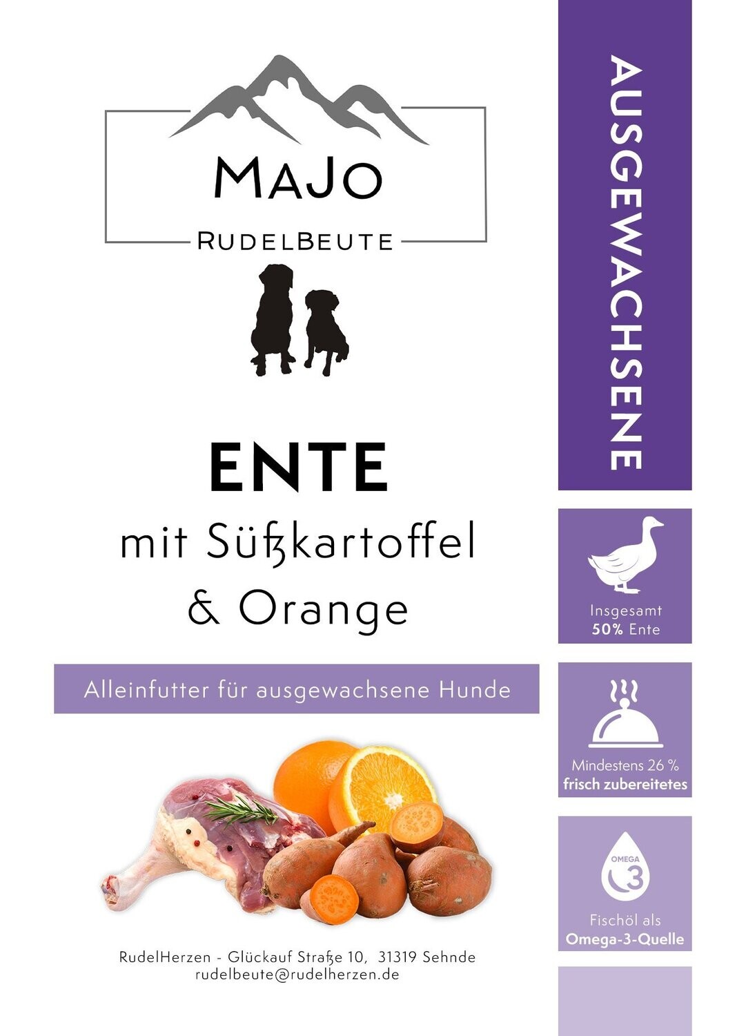 Ente mit Süßkartoffel & Orange 12 kg - ausgewachsene Hunde