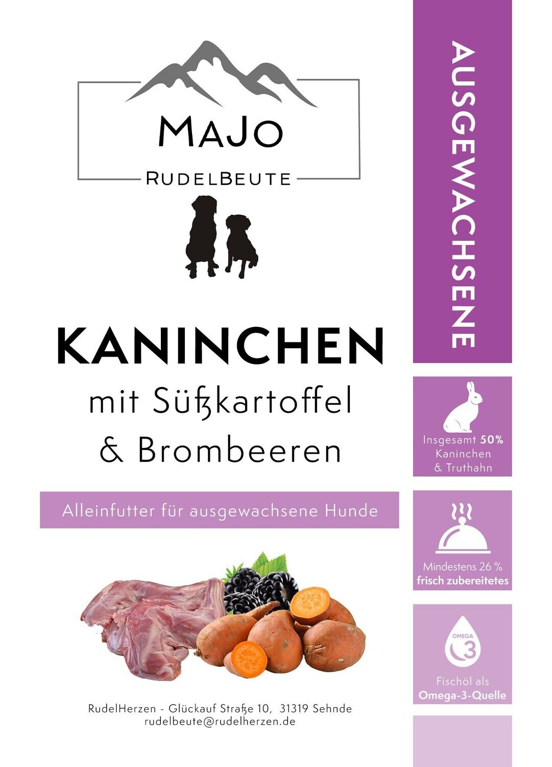 Kaninchen mit Süßkartoffeln & Brombeeren 2 kg - ausgewachsene Hunde