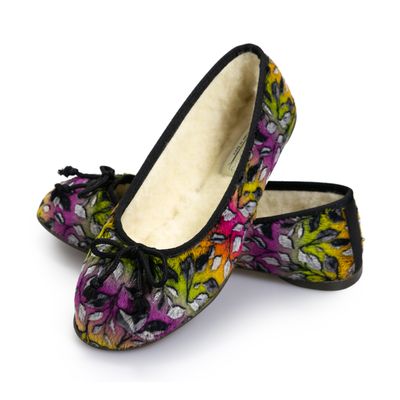 Bailarinas Flores Arcoíris Calentitas para Casa. Suaves y Forradas en Lana Virgen