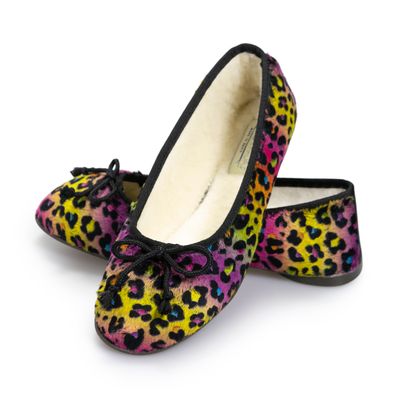 Bailarinas Leopardo Arcoíris Calentitas para Casa. Suaves y Forradas en Lana Virgen