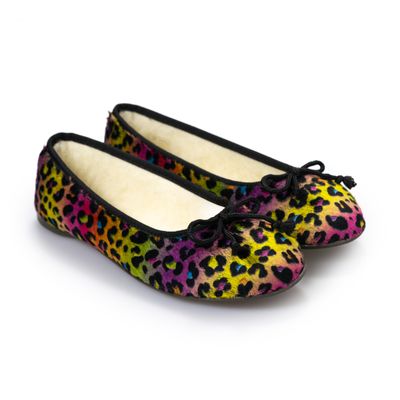 Bailarinas Leopardo Arcoíris Calentitas para Casa. Suaves y Forradas en Lana Virgen