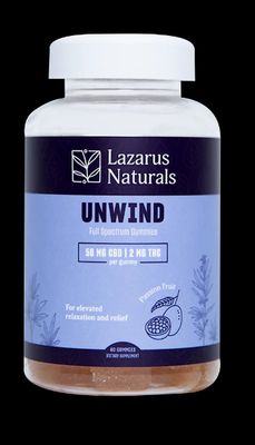 Lazarus Naturals Unwind Full Spectrum High Potency Gummies (50mg CBD+2mg THC)