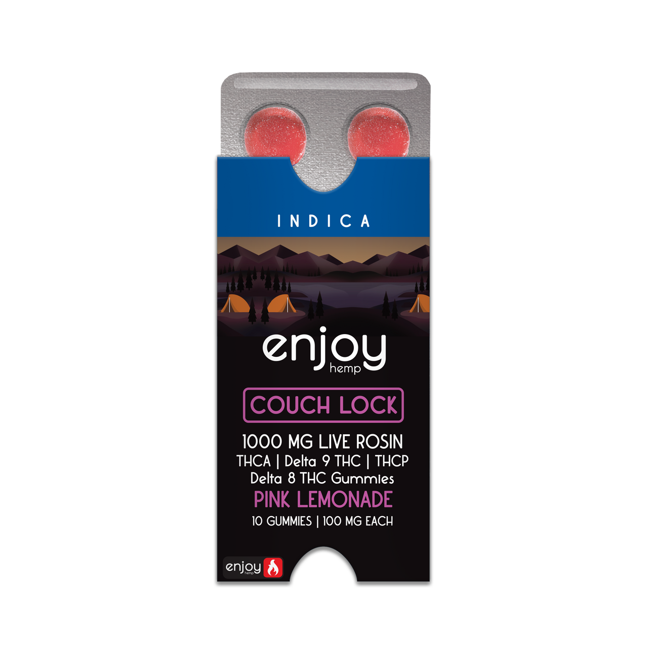 Enjoy - THCA+THCP+D9+D8 Live Rosin 1000mg Gummies (100 mg each | 10 Gummies), Strains: Couch Lock (Indica, Pink Lemonade)