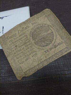 United States - 1778 US $20 Twenty Dollar Bearer Note (Colonial Currency)