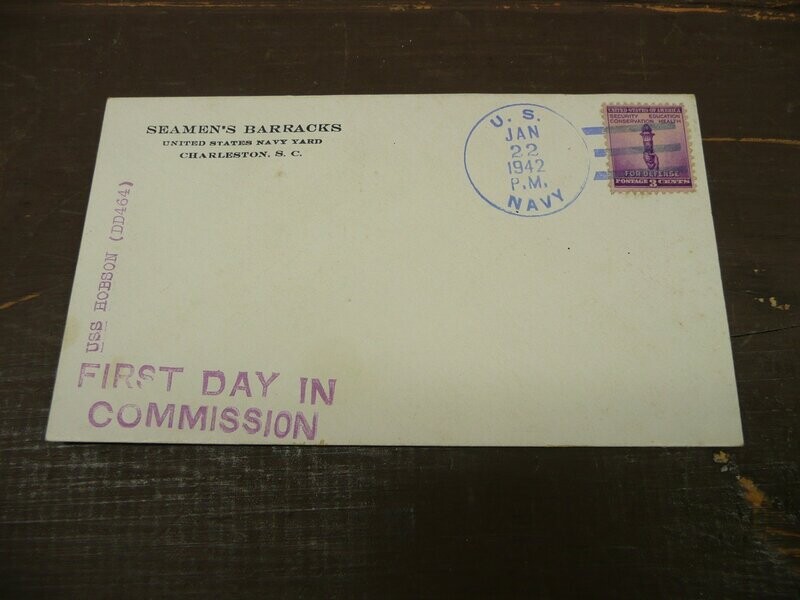 First Day Cover - First Day in Commission, Jan 22, 1942USS Hobson (DD464)