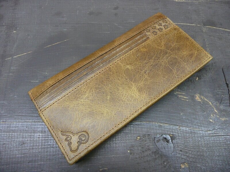 Leather Checkbook Cover Wallet - Tan