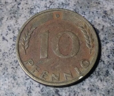 Germany , 1949-D, 10 Pfennig, Round Grain Variant